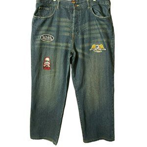 Von Dutch Men's Embellished Denim Jeans Size 40 x 31 Button Applique Relaxed